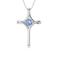 wholesale 925 Sterling Silver Birthstone Cross Necklace for Women Fine Jewelry Gift-03-Aquamarine-March