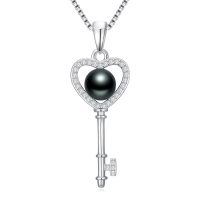 TOUPOP Sterling Silver Black Pearls Tahitian Love Heart Key Necklace-undefined