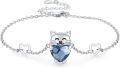 wholesale 925 Sterling Silver Cat Heart Stone Bracelet - Adjustable Size Jewellery Gifts for Women & Girls-0-0