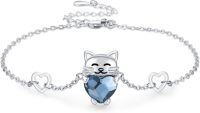 wholesale 925 Sterling Silver Cat Heart Stone Bracelet - Adjustable Size Jewellery Gifts for Women & Girls-Cat