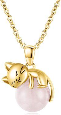 wholesale 14K Gold Pink Crystal Black Cat Pendant Necklace for Women Cats Lover-A-Gold Cat