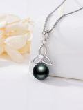 wholesale Tahitian Celtic Black Pearl Necklace For Women Sterling Silver Black Pearls Necklace Gifts For Sister Birthday Anniversary Jewelry Valentine Christmas Gifts For Women Wife Her -0-2