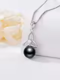 TOUPOP Sterling Silver Black Pearls Necklace For Women-0-2