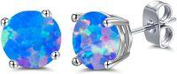 wholesale 925 Sterling Silver Green Fire Opal Round Stud Earrings - Multiple Sizes & Colors for Women Men Gifts-Redish Blue