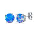 wholesale 925 Sterling Silver Green Fire Opal Round Stud Earrings - Multiple Sizes & Colors for Women Men Gifts-0-5