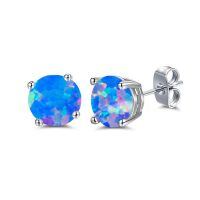wholesale 925 Sterling Silver Green Fire Opal Round Stud Earrings - Multiple Sizes & Colors for Women Men Gifts-Redish Blue