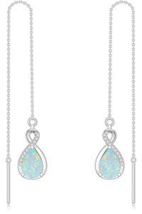 wholesale 925 Sterling Silver 12 Birthstone Infinity Threader Drop Earrings for Women-10-October-White Opal