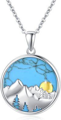 wholesale 925 Sterling Silver Turquoise Mountain Scene Pendant Necklace for Women and Men-I-Turquoise Mountain