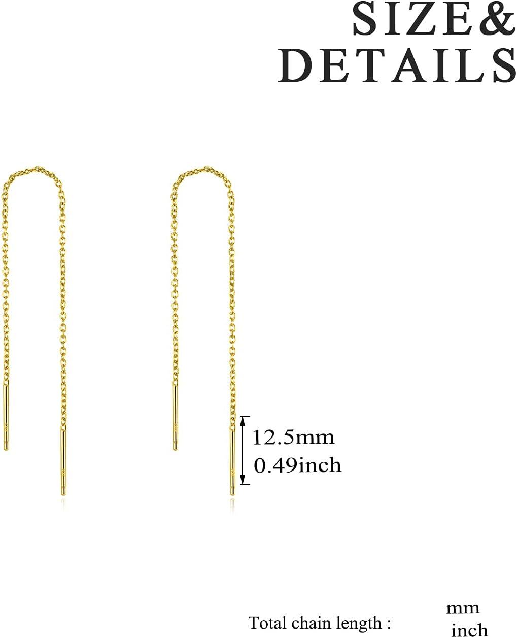 Gold 925 Sterling Silver Threader Chain Dangle Earrings with Long Bar Pendant for Women 925 Gold Plated Minimalist  Idea-0-3