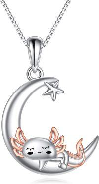 wholesale 925 Sterling Silver Crescent Moon Axolotl Star Charm Necklace - Cute s for Women-Axolotl