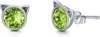 wholesale 925 Sterling Silver Birthstones Cat Earrings for Women Hypoallergenic Studs-Peridot