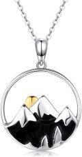 wholesale 925 Sterling Silver Black Onyx Gold Accented Mountain Pendant Necklace for Nature Enthusiasts-0-0