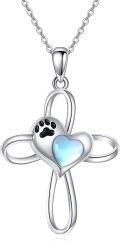 wholesale 925 Sterling Silver Blue Moonstone Paw Print Heart Cross Pendant Necklace for Women-0-0