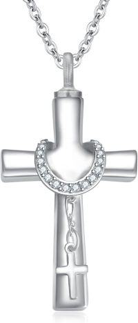 wholesale 925 Sterling Silver Horseshoe Cross Urn Necklace with Chain - Memorial Keepsake Jewelry-Urn 2