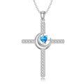 wholesale 925 Sterling Silver Cross Pendant With Blue Heart Moon-0-0