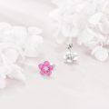 wholesale 925 Sterling Silver Pink Enamel Flower Stud Earrings with CZ Stones - Cherry Blossom Jewelry for Women-0-3