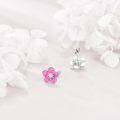 wholesale 925 Sterling Silver Pink Flower Earrings With Clear Gemstone Centers-0-3