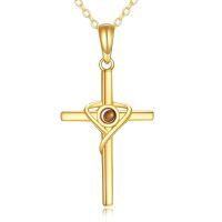 wholesale 14k Gold Cross Pendant With Braided Design And Amber Stone-Mustard Seed Cross 02