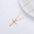 wholesale 14K Gold Created Emerald Angel Wings Cross Pendant Necklace for Women - Mothers Day Gifts-0-4