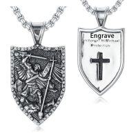 wholesale Patron Saint Necklace S925 Sterling Silver Four Way Cross Necklace St Michael/st Christopher/st Benedict/st Joseph/st Francis Pendant, Religious Protection Necklace For Men Women Birthday Father's Day Anniversary -style_name:6-St Michael - Personalized