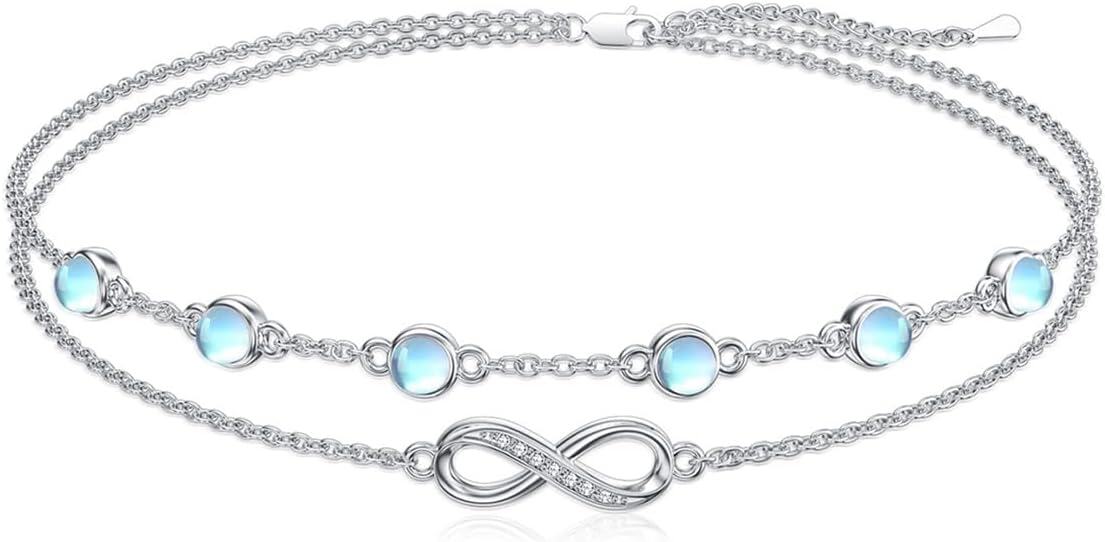 Sterling Silver Birthstone Women s Anklet Bracelets Infinity Butterfly Evil Eye Turtle Pineapple Starfish Heart-Infinity 16-Moonstone-Bracelet 7"-9"
