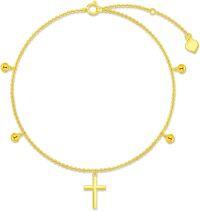 wholesale 14K Gold Beaded Link Cross Charm Anklet - Religious Foot Chain s for Women-Cross Bracelet