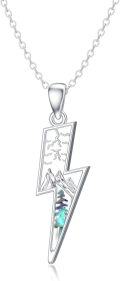 wholesale 925 Sterling Silver Lightning Bolt Necklace w/Mountain Wave Opal Pendant-0-0