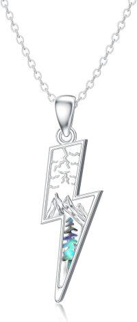 wholesale 925 Sterling Silver Lightning Bolt Necklace w/Mountain Wave Opal Pendant-Mountain