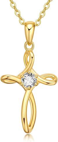 wholesale 10K Yellow Gold Diamond Celtic Knot Cross Pendant Necklace for Women 30 Chain-10K Moissanite