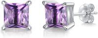 wholesale 925 Sterling Silver Cubic Zirconia 7mm Princess Cut Birthstone Earrings for Women-06-June