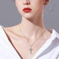 wholesale 925 Sterling Silver Red Crystal Leaf Cross Pendant Necklace for Women Christian Gifts-0-2