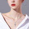 wholesale 925 Sterling Silver Cross Pendant Necklace I Love You Forever Red Crystal Holly For Women-0-2