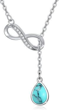 wholesale 925 Sterling Silver Infinity Turquoise Drop Pendant Necklace-Light Blue