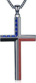 wholesale  American Flag Cross Pendant Necklace with 3MM Cuban Link Chain (24)-0-0