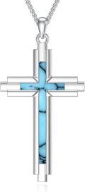 wholesale 925 Sterling Silver Turquoise Inlay  Celtic Crucifix Cross Pendant Necklace for Men & Women-0-0