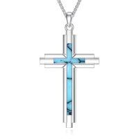 wholesale 925 Sterling Silver Turquoise Inlay  Celtic Crucifix Cross Pendant Necklace for Men & Women-U Turquoise Cross Necklace