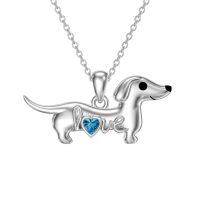 wholesale 925 Sterling Silver Dachshund Birthstone Necklace for Women Dog Lovers-M12 December-Blue Topaz