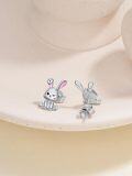 wholesale 925 Sterling Silver Bunny Studs - Adorable Pink-Eared Rabbit Earring Set for Women Girls Easter Gift Idea-0-3