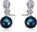 wholesale Rose Pearl Earrings For Women S925 Sterling Silver Black Freshwater Pearl Rose Stud/dangle Earrings Anniversary Jewelry Valentine Mothers Day Christmas Birthday Gifts For Mom Her Wife Girlfriend -0-0