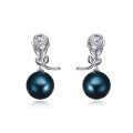 TOUPOP Sterling Silver Black Freshwater Pearl Rose Earrings for Women-0-0