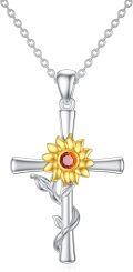 wholesale 925 Sterling Silver & Crystal Sunflower Cross Necklace for Women - Christian Faith Jewelry Gift-0-0