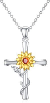 wholesale 925 Sterling Silver & Crystal Sunflower Cross Necklace for Women - Christian Faith Jewelry Gift-Sunflower Cross