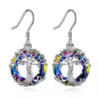 TOUPOP Sterling Silver Crystal Tree Of Life Family Dangle Earrings-style_name:0-Volcano Crystal