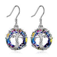wholesale TOUPOP Tree Of Life Earrings 925 Sterling Silver Family Tree Dangle Drop Earrings Crystal Jewelry Birthday Christmas Gifts For Women Her -style_name:0-Volcano Crystal