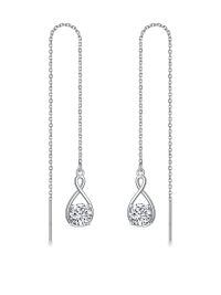 wholesale 925 Sterling Silver Birthstone Threader Earrings Infinity Long Chain Drop Pull Through 12 Stone Birthday Jewelry Gifts for Women-04-Apri-White