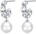 wholesale 925 Sterling Silver Celtic Knot Pearl Drop Dangle Earrings with Leverbacks-0-0