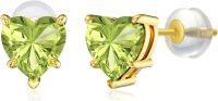 wholesale 14K Gold 1Ct Heart Cut Created Birthstone Stud Earrings for Women-August-Peridot