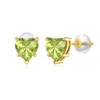 wholesale 14k Gold Heart Shaped Birthstone Stud Earrings For Women-August-Peridot
