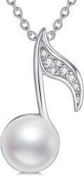 wholesale 925 Sterling Silver Natural Diamond Music Note Necklace with Pearl Pendant for Musician Graduation Gifts-0-0