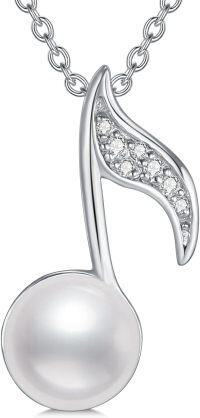 wholesale 925 Sterling Silver Natural Diamond Music Note Necklace with Pearl Pendant for Musician Graduation Gifts-style 2